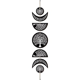 CREATCABIN 7 Pcs Moon Phase Wall Decor Boho Moon Wall Hanging Display Nordic Wood Wall Art Tree Of Life Hollow Home Decoration Wall Mounted Decal for Bedroom Living Room Apartment 31x6.2 Inch