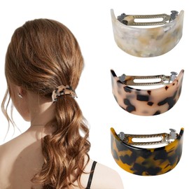 enophe 3PCS French Tortoise Shell Acetate Hair Barrettes for Women,2.2Inch Vintage Cute Wide Small Ponytail Holder Cuffs,Hair Clips Barrettes for Thick Hair,Strong Hold Non-slip Hair Accessories