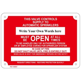 Drain - Must Be Open at All Times, in Case of Fire Do Not, Fire Sprinkler Sign, 10" x 7" (Aluminium,red)
