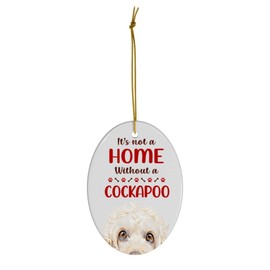 White Cockapoo Dog Christmas Ornament 2025 - Its Not A Home Without You - White Oval Ceramic Holiday Tree Decoration Gifts for Dog Lovers