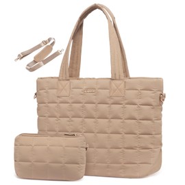 LOVEVOOK Laptop Bag Women's 15.6 Inch Laptop Handbag Work Bag Large Buffer Shopper Bag School Handbag Briefcase Office Bag Work Bag Women Shoulder Bag for Business University, Khaki