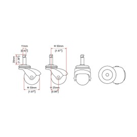 2" Diameter Antique Brass Swivel Hooded PVC Ball Caster 7/16" x 1-3/8" Friction Ring Stem 4 Pack