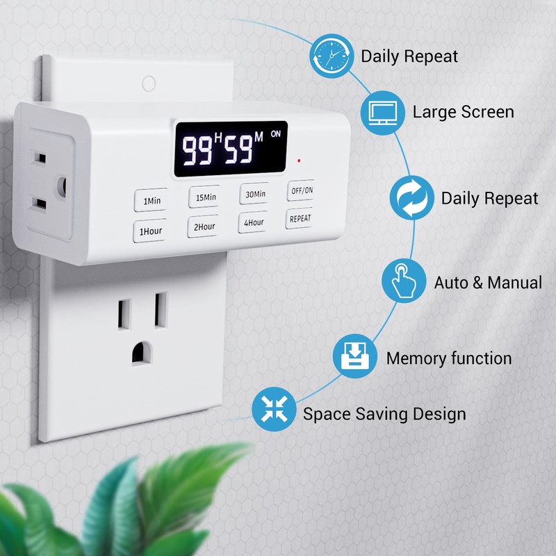 COKWEL Countdown Timer Outlet, Up to 99 Hours, Large Screen