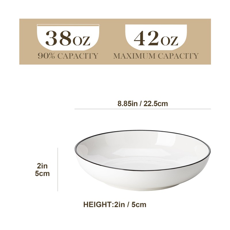 MALACASA 8.85" Large Pasta Bowls, 42 OZ White Salad Bowls