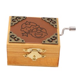 Hand Cranked Music Box Mini Portable Gemini Pattern Retro Style Wooden Carving Hand Crank Music Box Birthday Gift