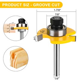 Tongue and Groove Router Bit Set 1/4 Inch Shank, UTRUSTTO 2 Pieces 1/4" Router Bits 3 Teeth Adjustable T Shape Wood Milling Cutter Woodworking Tool