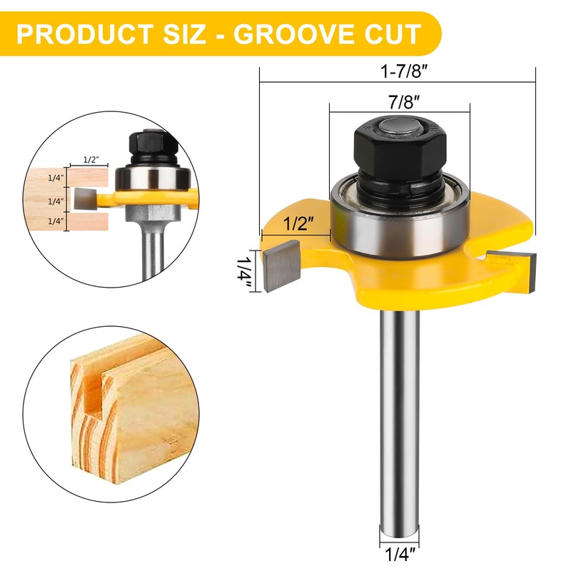 Tongue and Groove Router Bit Set 1/4 Inch Shank, UTRUSTTO