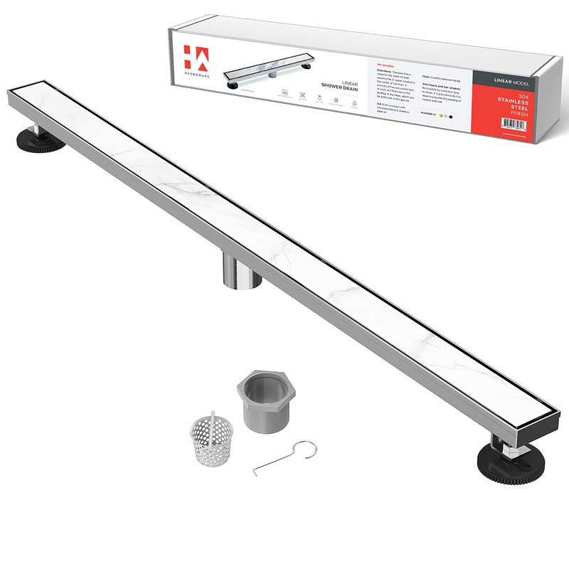 Hydroware Linear Shower Drain with Tile Insert Grate, Stainless Steel