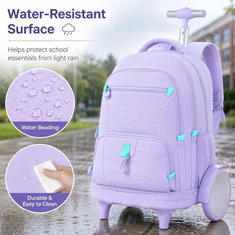 CCJPX 3Pcs Women & Girls Rolling Backpack with Bigger Wheels,