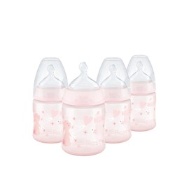 NUK - Biberón anticólico de flujo suave, 5 onzas, paquete de 4, conejitos rosados, 4 unidades (paquete de 1)