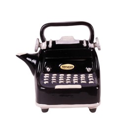 Jameson and Tailor Hand-Painted Light Ceramic Teapot Typewriter Artful Design in Gift Box