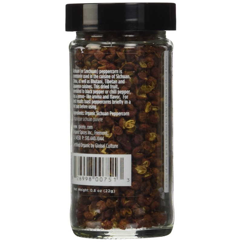 Spicely Organic Peppercorn Sichuan Whole 0.80 Ounce Jar Certified Gluten