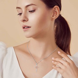 AOBOCO Medical Heart Shape Cross Stethoscope Necklace 925 Sterling Silver Jewelry for Nurses Doctors Graduation Gift for Medical Students, Sterling Silver, Cubic Zirconia