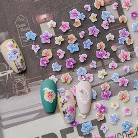 Flower Nail Sticker Purple Blue Nail Art Decals with Design Floral Nail Decals for Nails Art 5D Self Adhesive Nails Charms for Women Girls Kid Manicure Decoration Supply Accessories