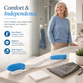 Self-Wipe Toilet Aid with 40 cm Long Handle – Foldable Personal Hygiene Wiping Aid with Tissue Release for Limited Mobility & Travel