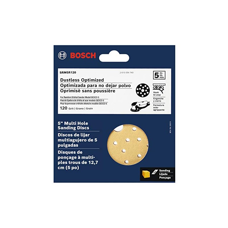 BOSCH SRM5R120 5 pc. 120 Grit 5 In. Multi-Hole Hook-And-Loop