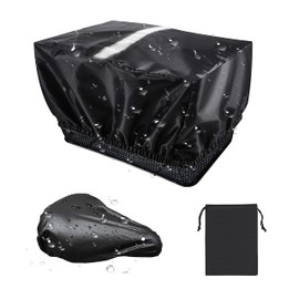 XREE Set of 2 Rain Cover Bicycle Basket, Rain Cover Basket Cover Bicycle Saddle Rain Cover with Storage Bag for Common Bicycle Types (Black)