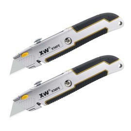 XW Retractable Utility Knife, Heavy Duty Zinc Alloy Box Cutter with Total 10 PCS Blades, 2-Pack