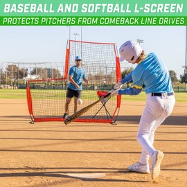 GoSports 7 ft x 7 ft Baseball & Softball L Screen - Pitcher Protection Net with Carrying Case