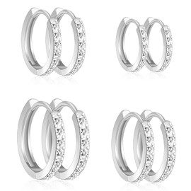 4 Pairs Small Silver Hoop Earrings 925 Sterling Silver Post Hoop Earrings for Women 14K Gold Plated Cubic Zirconia Huggie Hoop Tiny Cartilage Ear Jewelry for Women Huggie Earrings for Men Hypoallergenic Earrings8/10/12mm (CZ Silver (CZ Silver 6mm,8mm,10m