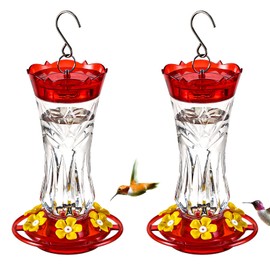 Jealoeur 2 Pack Hummingbird Feeder for Outdoors Hanging, 18 OZ Humming Birds Feeders with 6 Bee Guard Feeding Ports & Built-in Ant Moat, Easy to Clean, Durable Outdoor Garden Decor(Clear AA)