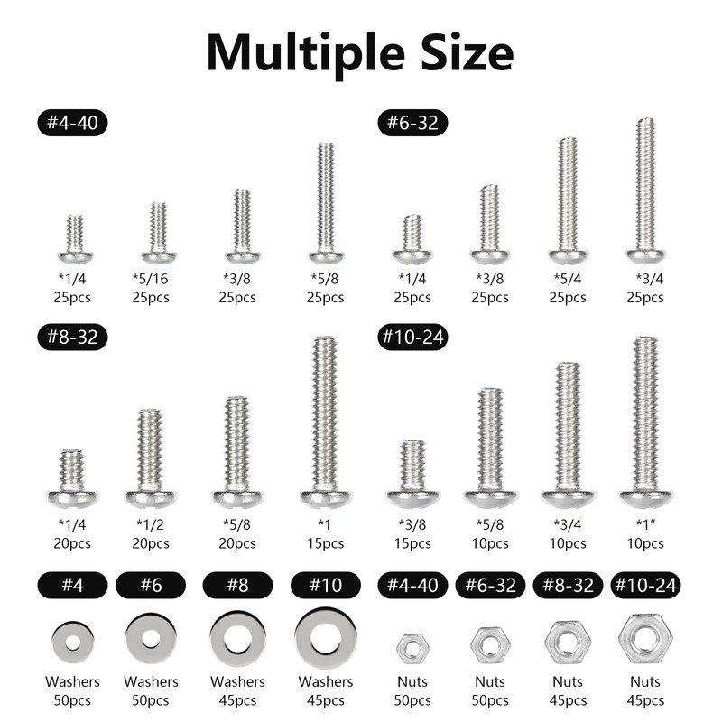 Farady 700Pcs Bolts and Nuts Assortment Kit #4-40#6-32#8-32#10-24 Slotted Phillips