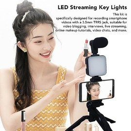 Kit de Accesorios de Luz de Video LED en la Cámara, el Paquete Incluye Luz de Relleno LED, Trípode con Clip para Teléfono, Brillo Regulable de 6500K  