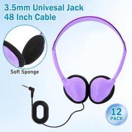 Anrgterg 12 Pack Classroom Headphones for Kids, Multi Color Bulk Headphones for Classroom Wired Over The Ear Headphones Adjustable with 3.5 mm Jack for School Library Student Children