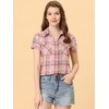 Allegra K Women's Plaid Shirts Cotton Short Sleeve Classic Button