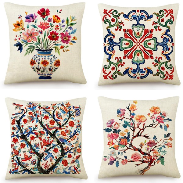 OYIMUA Set of 4 Linen Cushion Covers, 40 x 40