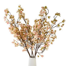 OBDXZHC 6 Pcs Artificial Cherry Blossom Flower Branches, Realistic Long Stem Silk Cherry Blossom Tree Stems Faux Cherry Flowers Vase Arrangements for Wedding Home Party Garden Decor (Pink)