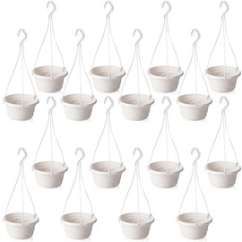 EBOOT 16 Pcs Hanging Plants Outdoor 7 Inch Hanging Flower Pot Bulk Hanging Baskets for Plants with Drainage Hole Hanging Plant Pots for Outdoor Outside Indoor Garden Balcony (White)