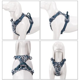 No Pull Dog Harness Reflective Adjustable Dog Vest Harness with Front Clip Easy Control Handle for Large Dogs Padded Puppy Harness 3 Snap Buckles Easy to Put On & Take Off Floral White L