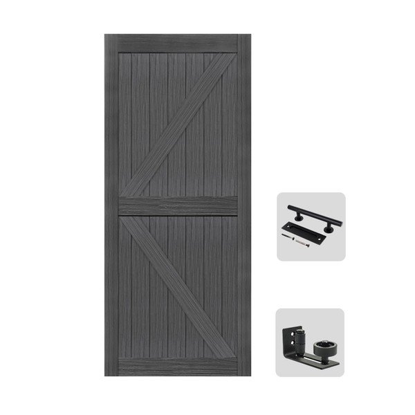 S&Z TOPHAND® 36in x 80in MDF Deep Gray Barn Door,