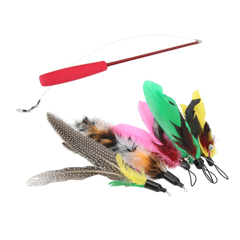 9pcs Cat Feather Wand Toy 3 Sections Retractable Cat Interactive