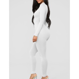 Mokoru Women's Sexy Bodycon Long Sleeve One Piece Jumpsuits Full Length Club Rompers,Small,White