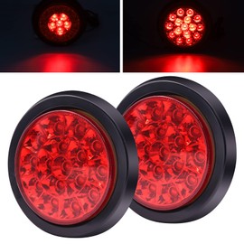 YnGia Red Trailer Tail Lights, 2PCS 4 Inch Round Brake Light 16 LED Rear Truck Trailer Stop Turn Marker Tail Light Led Light with Flush Grommet 10-30V for Truck Trailer Lorry