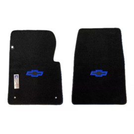 AFM NEW! BLACK Floor Mats 1967-1970 Chevy C10 K10 with Embroidered Bowtie Logo Blue