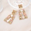 VANGETIMI Champagne Rhinestone Rectangle Dangle Earrings Colorful Crystal Geometric Drop