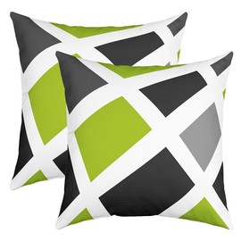 Set of 2 Geometry Strip Lines Throw Pillow Covers Geometric Square Grey Green Black Cushion Case for Home Living Room Decor Reversible Modern Abstract Art Decorative Throw Cushion Case 18x18 Inch