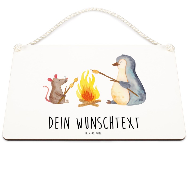 Mr. & Mrs. Panda Personalisiertes Deko Schild Pinguin Lagerfeuer DIN