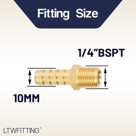 LTWFITTING Brass Fittings Connection 1/4 Inch Male Thread R x 10 mm Hose (Pack of 5)
