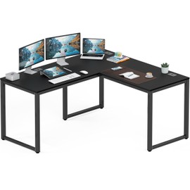 SHW 55 x 60 Inches Commercial-Grade L-Shape Corner Office Computer Desk, Black