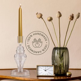 CRYSTALIA Handmade Glass Candlestick Holder, 7.5" Tall Candle Holder, Clear Glass Taper Candle Holder for Pillar Candles, Long Candle Stick Holder, Candle Stand for Table, Centerpiece & Windowsill