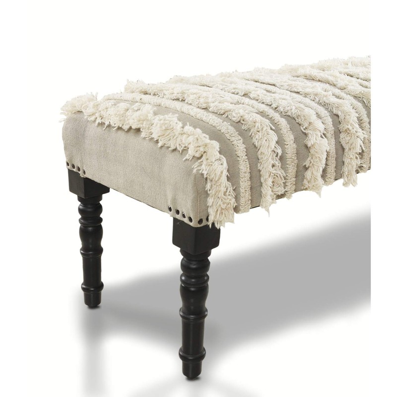 LR Home Cream Tufted Upholstered Bench for Bedroom or Living