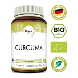 MycoVital Organic Turmeric with Organic Pepper Capsules 93 Pieces Each 600 mg - 100% Vegan & No Additives