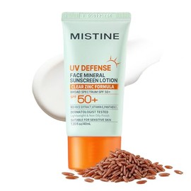 MISTINE Loción de protección solar mineral SPF 50+, sin óxido de zinc fundido blanco, protector solar coreano ligero y no aceitoso para pieles sensibl