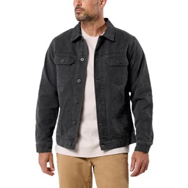 INTO THE AM Tradesman Trucker Jacket Men Workwear Cotton Canvas Utility Chore Vintage Collared Jacket (Black, Large)