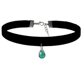 Velvy c227 Original Birth Month 12 Colors Velvet Drops Black Choker Women's Necklace, Alloy Steel Glass Rayon Cotton, Rhinestone
