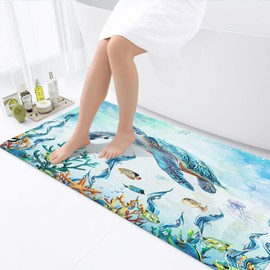 Viajar Watercolor Sea Turtle Blue Bathroom Rugs, Nautical Marine Animals Bath Rugs Underwater Sea World Bathroom Rugs, Cute Bathroom Mats for Bathroom Shower Floor Decor, 17x29 Inch